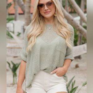 Pink Lily DRIFTWOOD DAYDREAMS SAGE SHORT SLEEVE SWEATER - XL